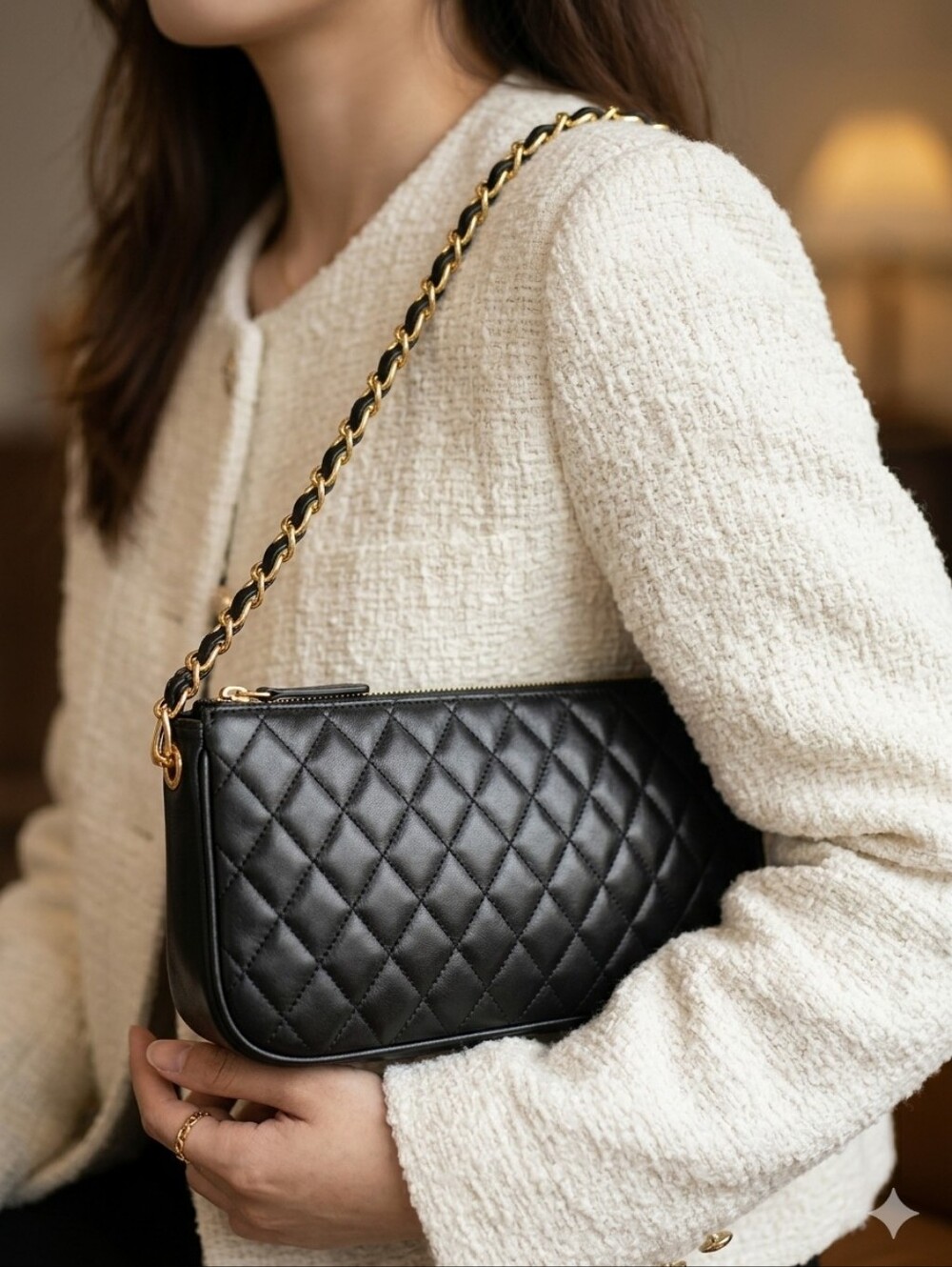SIGNATURE CLUB A -Classic Quilted Black Chain Shoulder Bag
